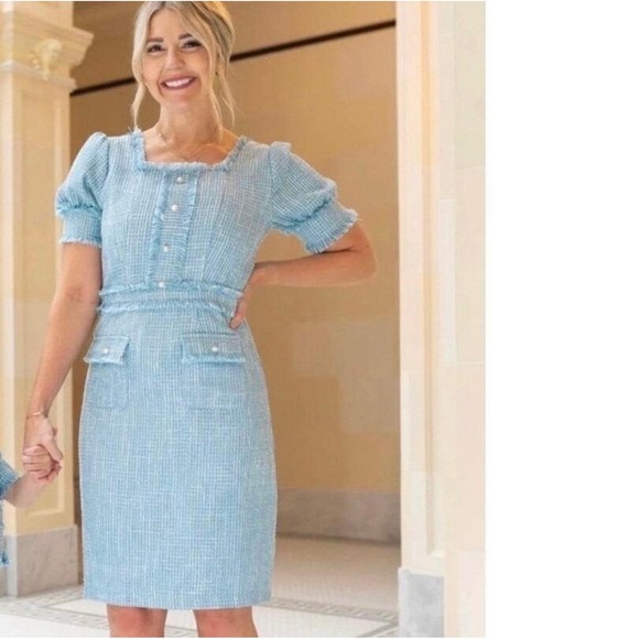 Ivy City Co. Dresses & Skirts - Ivy City Co Claudia Dress Small Blue Tweed Old Money Classic Preppy Coquette